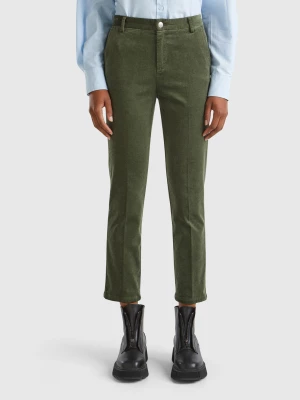 Benetton, Stretch Velvet Chinos, size 48, Military Green, Women United Colors of Benetton