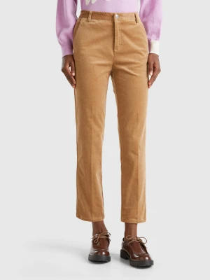 Benetton, Stretch Velvet Chinos, Size: 50, Camel, Women United Colors of Benetton