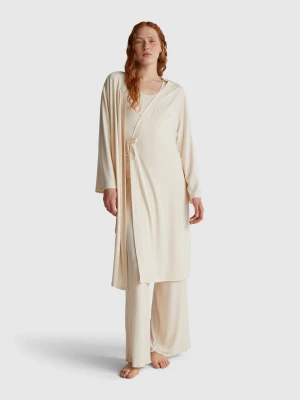 Benetton, Stretch Viscose Blend Dressing Gown, Size: M, Beige, Women United Colors of Benetton