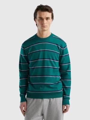 Benetton, Striped 100% Cotton Sweater, size L, Dark Green, Men United Colors of Benetton