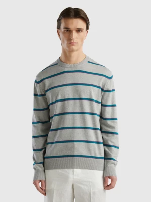 Benetton, Striped 100% Cotton Sweater, size L, Light Gray, Men United Colors of Benetton