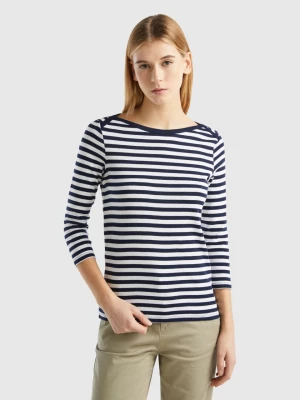 Benetton, Striped 3/4 Sleeve T-shirt In 100% Cotton, size L, Dark Blue, Women United Colors of Benetton