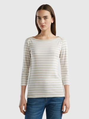 Benetton, Striped 3/4 Sleeve T-shirt In 100% Cotton, size XL, Beige, Women United Colors of Benetton