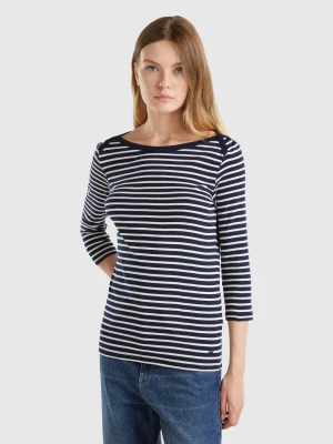 Benetton, Striped 3/4 Sleeve T-shirt In Pure Cotton, size L, Dark Blue, Women United Colors of Benetton