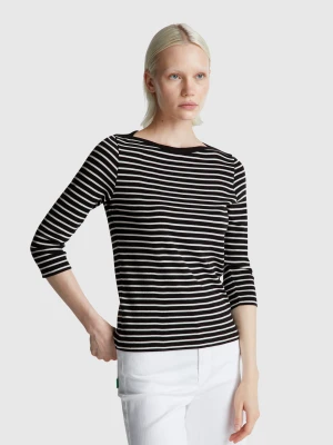 Benetton, Striped 3/4 Sleeve T-shirt In Pure Cotton, size XXS, Black, Women United Colors of Benetton