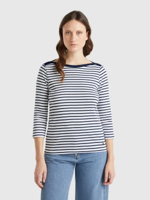 Benetton, Striped 3/4 Sleeve T-shirt In Pure Cotton, size XXS, Blue, Women United Colors of Benetton