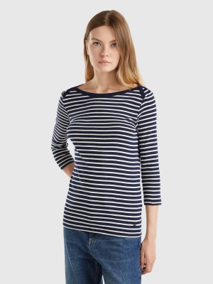 Benetton, Striped 3/4 Sleeve T-shirt In Pure Cotton, size XXS, Dark Blue, Women United Colors of Benetton