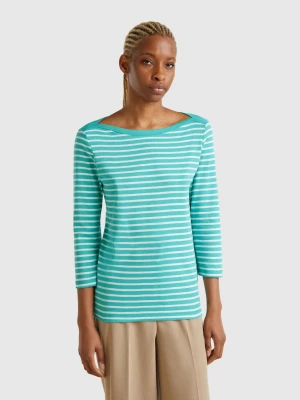 Benetton, Striped 3/4 Sleeve T-shirt In Pure Cotton, size XXS, Light Blue, Women United Colors of Benetton