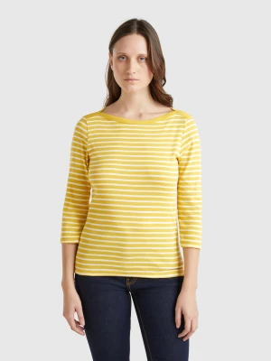 Benetton, Striped 3/4 Sleeve T-shirt In Pure Cotton, size XS, Mustard, Women United Colors of Benetton