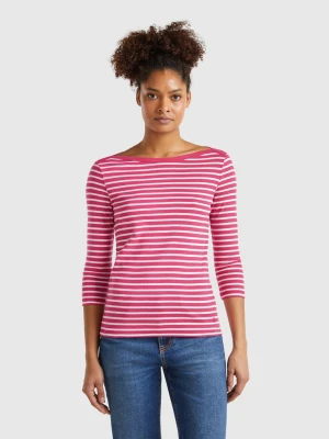 Benetton, Striped 3/4 Sleeve T-shirt In Pure Cotton, size XXS, Strawberry, Women United Colors of Benetton