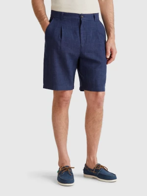 Benetton, Striped Bermudas In Linen Blend, size 56, Dark Blue, Men United Colors of Benetton