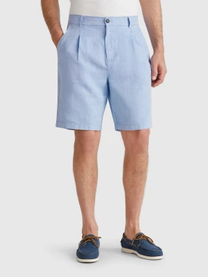 Benetton, Striped Bermudas In Linen Blend, size 54, Sky Blue, Men United Colors of Benetton