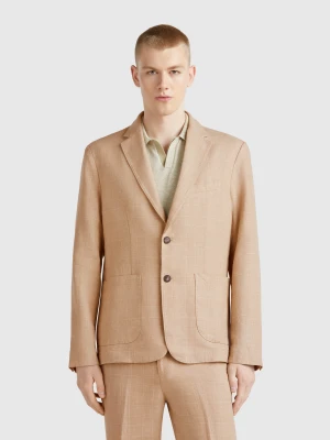 Benetton, Striped Blazer In Linen Blend, size 56, Beige, Men United Colors of Benetton