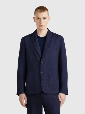 Benetton, Striped Blazer In Linen Blend, size 56, Dark Blue, Men United Colors of Benetton