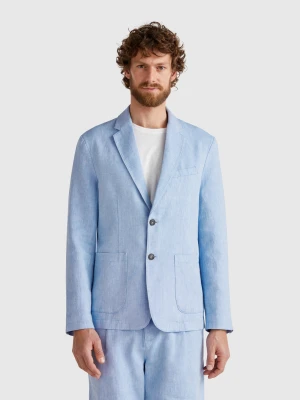 Benetton, Striped Blazer In Linen Blend, size 44, Light Blue, Men United Colors of Benetton