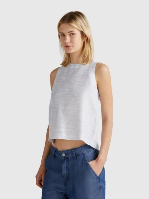 Benetton, Striped Blouse In Linen Blend, size S, Air Force Blue, Women United Colors of Benetton