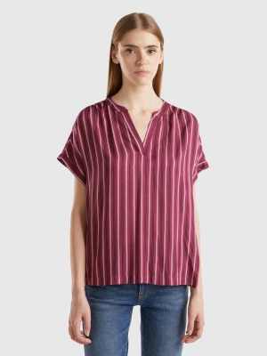 Benetton, Striped Blouse In Pure Viscose, size L, Burgundy, Women United Colors of Benetton