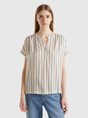 Benetton, Striped Blouse In Pure Viscose, size L, Creamy White, Women United Colors of Benetton