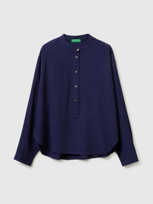 Zdjęcie produktu Benetton, Striped Blouse With Mandarin Collar, Dark Blue, Women United Colors Of Benetton