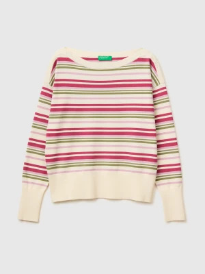 Benetton, Striped Boat Neck Sweater, Size: XS, Creamy White, Women United Colors of Benetton