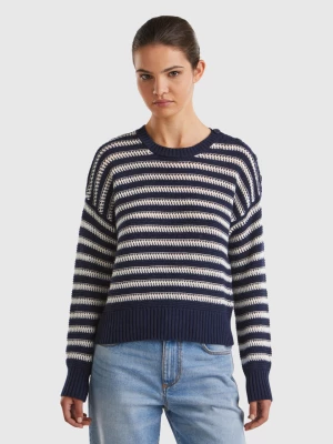 Benetton, Striped Boxy Fit Sweater, size L, Dark Blue, Women United Colors of Benetton
