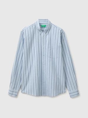 Benetton, Striped Button-down Shirt, Size: XS, Light Blue, Men United Colors of Benetton