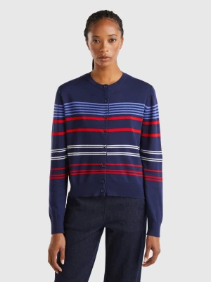 Benetton, Striped Cardigan In Pure Cotton, size L, Dark Blue, Women United Colors of Benetton