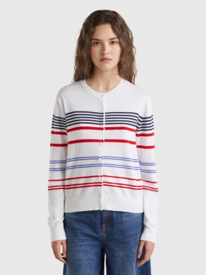 Benetton, Striped Cardigan In Pure Cotton, size L, White, Women United Colors of Benetton