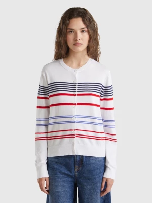 Benetton, Striped Cardigan In Pure Cotton, size L, White, Women United Colors of Benetton