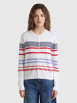 Benetton, Striped Cardigan In Pure Cotton, size XL, White, Women United Colors of Benetton