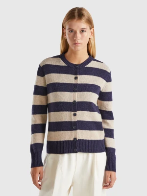 Benetton, Striped Cardigan In Pure Shetland Wool, Size: XXS, Dark Blue, Women United Colors of Benetton