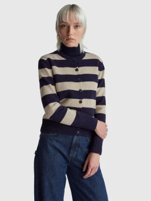 Benetton, Striped Cardigan In Pure Shetland Wool, Size: XXS, Dark Blue, Women United Colors of Benetton