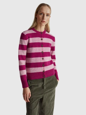 Benetton, Striped Cardigan In Pure Shetland Wool, Size: XXS, Plum, Women United Colors of Benetton