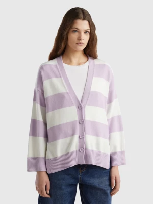 Benetton, Striped Cardigan In Tricot Cotton, size XS, Lilac, Women United Colors of Benetton