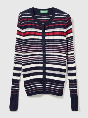Benetton, Striped Cardigan In Viscose Blend, Size: XXS, Dark Blue, Women United Colors of Benetton