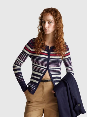 Benetton, Striped Cardigan In Viscose Blend, Size: XXS, Dark Blue, Women United Colors of Benetton