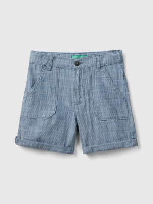 Benetton, Striped Chambray Bermuda Shorts, size 110, Blue, Kids United Colors of Benetton