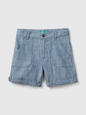 Benetton, Striped Chambray Bermuda Shorts, size 82, Blue, Kids United Colors of Benetton