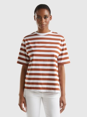 Benetton, Striped Comfort Fit T-shirt, size L, Brown, Women United Colors of Benetton