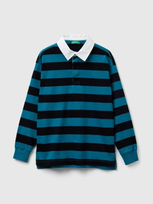 Benetton, Striped Cotton Polo, Size: XL, Air Force Blue, Kids United Colors of Benetton