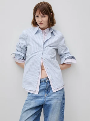 Benetton, Striped Cotton Shirt, Size: XS, Light Blue, Women United Colors of Benetton