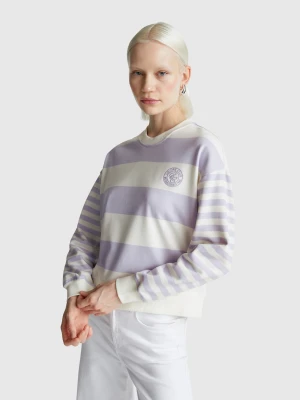 Benetton, Striped Crew Neck Hoodie, size XXS, Lilac, Women United Colors of Benetton