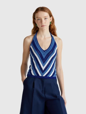 Benetton, Striped Crochet Top, size XXS, Bright Blue, Women United Colors of Benetton