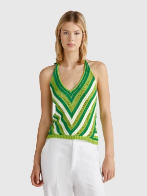 Benetton, Striped Crochet Top, size XXS, Light Green, Women United Colors of Benetton