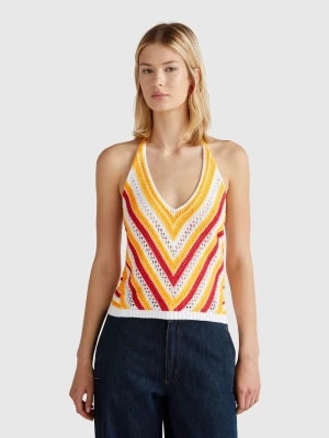 Benetton, Striped Crochet Top, size XS, White, Women United Colors of Benetton