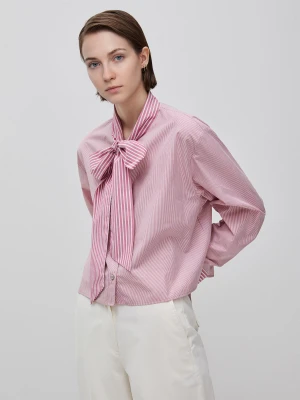 Benetton, Striped Crop Shirt With Bow, Size: XS, Plum, Women United Colors of Benetton