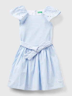 Benetton, Striped Dress With Embroidery, size 2XL, Sky Blue, Kids United Colors of Benetton