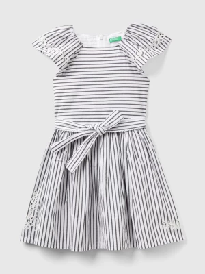 Benetton, Striped Dress With Embroidery, size M, Black, Kids United Colors of Benetton