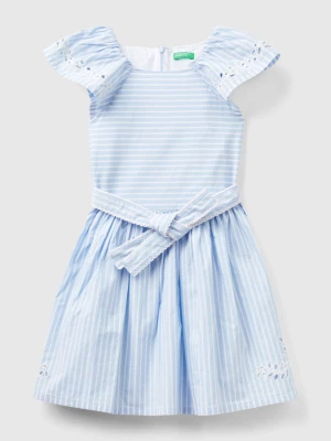 Benetton, Striped Dress With Embroidery, size S, Sky Blue, Kids United Colors of Benetton