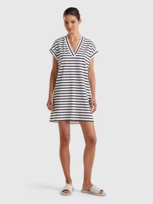 Benetton, Striped Dress With V-neck, size L, Black, Women United Colors of Benetton